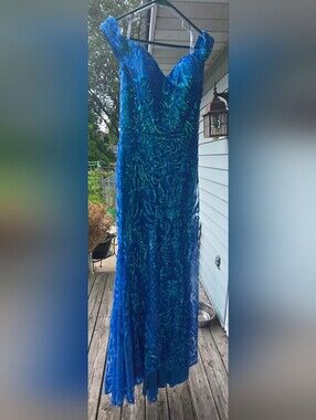 Sophia Thomas - Blue Sequin Asymmetrical Evening Dress
